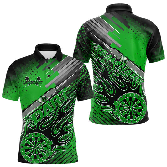 Maxcorners Custom Black And Irish Green Flame Dartboard Dart Polo Shirts For Men, Dart Uniform LM1903
