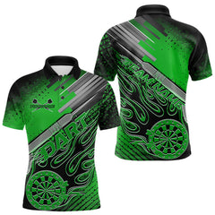 Maxcorners Custom Black And Irish Green Flame Dartboard Dart Polo Shirts For Men, Dart Uniform TU1208
