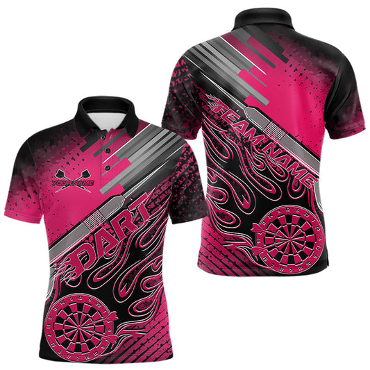 Maxcorners Custom Black And Pink Flame Dartboard Dart Polo Shirts For Men, Dart Uniform LM1903