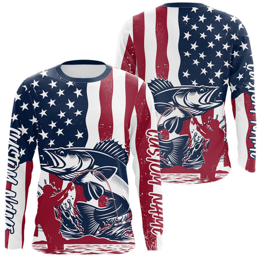 Maxcorners Custom Patriotic Crappie Long Sleeve Fishing Shirt, American Flag Fishing Jerseys
 LM0201