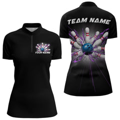 Maxcorners Custom Blue And Purple Bowling Team Polo Shirts For Men, Bowling League Shirt MT2306