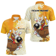 Maxcorners Custom Funny Yellow Thanksgiving Turkey Bowling Team Men Polo Shirts, Bowling Jerseys LM2608