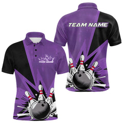 Maxcorners Custom Purple Bowling Jerseys, Bowling Team Men Polo Shirts Bowling League Shirt LM3006