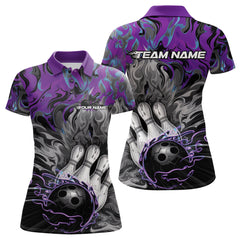 Maxcorners Custom Blue And Purple Fame Bowling Team Polo Shirts For Men, Fire Bowling Jerseys LM2707