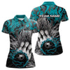 Maxcorners Custom Cyan Fame Bowling Team Polo Shirts For Men, Fire Bowling Jerseys LM2707