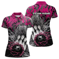 Maxcorners Custom Pink Fame Bowling Team Polo Shirts For Men, Fire Bowling Jerseys LM2707