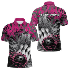 Maxcorners Custom Pink Fame Bowling Team Polo Shirts For Men, Fire Bowling Jerseys LM2707