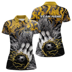 Maxcorners Custom Yellow Fame Bowling Team Polo Shirts For Men, Fire Bowling Jerseys LM2707