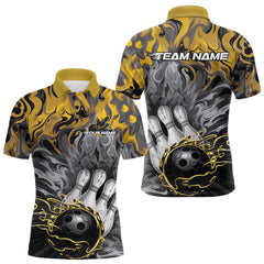 Maxcorners Custom Yellow Fame Bowling Team Polo Shirts For Men, Fire Bowling Jerseys LM2707