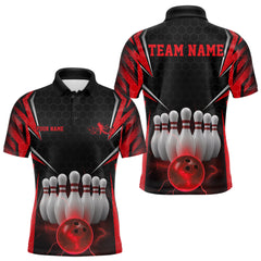 Maxcorners Custom Black And Red Bowling Team Jerseys, Bowler Uniform Bowling Polo Shirts For Men MT1006
