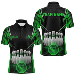 Maxcorners Custom Black And Green Bowling Team Jerseys, Bowler Uniform Bowling Polo Shirts MT1006