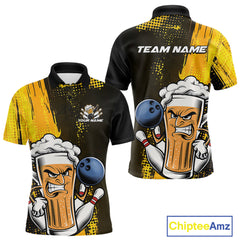 Maxcorners Custom Black And Yellow Funny Bowling And Beer Jerseys, Bowling Team Men Polo Shirts 4 LM0803