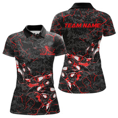 Maxcorners Custom Black And Red Camo Bowling Team Polo Shirts For Men, Bowling League Shirt MT2306