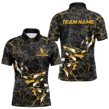 Maxcorners Custom Black And Yellow Camo Bowling Team Polo Shirts For Men, Bowling League Shirt LM1904