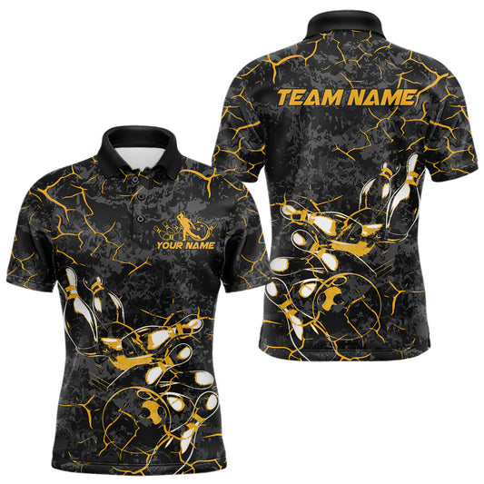 Maxcorners Custom Black And Yellow Camo Bowling Team Polo Shirts For Men, Bowling League Shirt LM1904