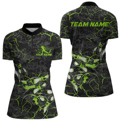 Maxcorners Custom Black And Green Camo Bowling Team Polo Shirts For Men, Bowling League Shirt MT2306
