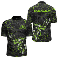 Maxcorners Custom Black And Green Camo Bowling Team Polo Shirts For Men, Bowling League Shirt MT2306