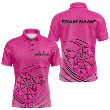 Maxcorners Custom Pink Darts Polo Shirts For Men, Pink Dartboard Dart Team Jerseys For Players LM1903