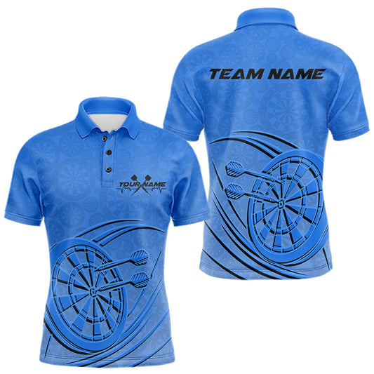 Maxcorners Custom Blue Darts Polo Shirts For Men, Blue Dartboard Dart Team Jerseys For Players LM1903