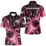 Maxcorners Custom Pink Thunder Lightning Bowling Team Men Polo Shirts, Bowling Jerseys TU1908