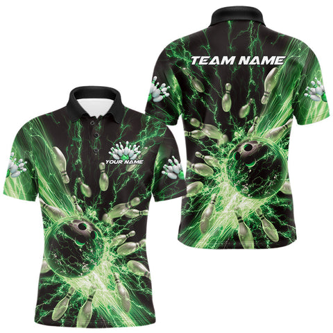 Maxcorners Custom Green Thunder Lightning Bowling Team Men Polo Shirts, Bowling Jerseys TU1908
