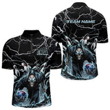 Maxcorners Custom Black And Blue Lightning Grim Reaper Bowling Men Polo Shirt, Halloween Outfit MT0609