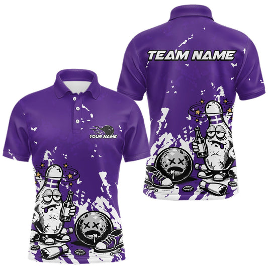 Maxcorners Purple Custom Drunk Bowling Ball And Pin Funny Men Polo Shirt, Bowling And Beer Jersey