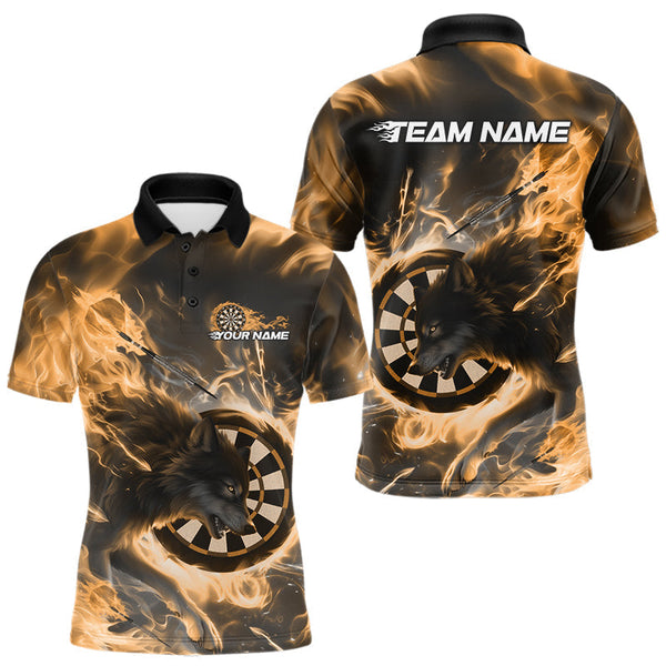 Maxcorners Custom Yellow Fire Flame Dart Wolf Men Polo Shirts, Dart League Shirt Team Jerseys MT1110