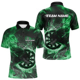 Maxcorners Custom Green Fire Flame Dart Wolf Men Polo Shirts, Dart League Shirt Team Jerseys MT1110