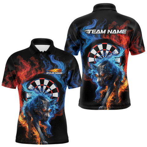 Maxcorners Custom Red And Blue Smoke Flame Wolf Dart Team Men Polo Shirts, Fire Dart Jerseys MT1110