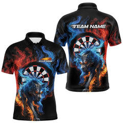 Maxcorners Custom Red And Blue Smoke Flame Wolf Dart Team Men Polo Shirts, Fire Dart Jerseys MT1110