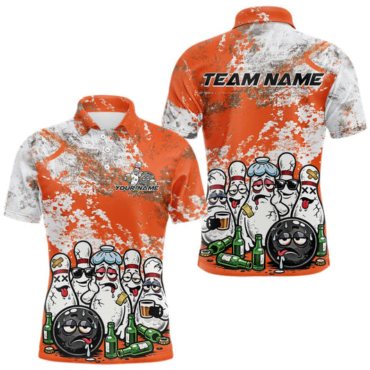 Maxcorners Custom Orange Drunk Bowling Ball And Pins Bowling And Beer Shirt, Funny Bowling Jersey