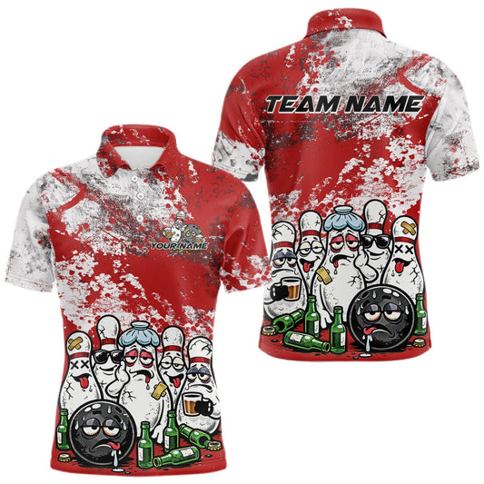 Maxcorners Custom Red Drunk Bowling Ball And Pins Bowling And Beer Shirt, Funny Bowling Jersey