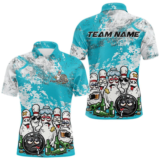 Maxcorners Custom Turquoise Blue Drunk Bowling Ball And Pins Bowling And Beer Shirt, Funny Jersey