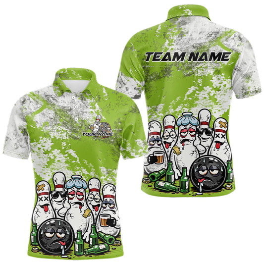 Maxcorners Custom Green Drunk Bowling Ball And Pins Bowling And Beer Shirt, Funny Bowling Jersey