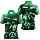 Maxcorners Custom Green Lightning Grim Reaper Bowling Polo Shirts For Men, Halloween Bowling Jerseys LM1809