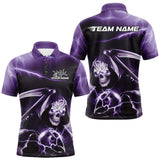 Maxcorners Custom Purple Lightning Grim Reaper Bowling Polo Shirts For Men, Halloween Bowling Jerseys LM1809