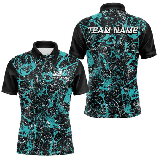 Maxcorners Cyan Custom Multi Color Splatter Camo Bowling League Team Shirts For Men, Women And Kid, Bowling Tournament Outfit