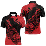 Maxcorners Custom Black And Red Splatter Flame Dart Skull Men Polo Shirt, Grunge Halloween Jerseys LM1610