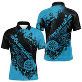 Maxcorners Custom Black And Blue Splatter Flame Dart Skull Men Polo Shirt, Grunge Halloween Jerseys LM1610