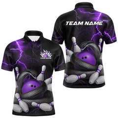 Maxcorners Custom Black And Purple Thunder Lightning Black Mamba Snake Bowling Team Men Polo Shirt LM2011