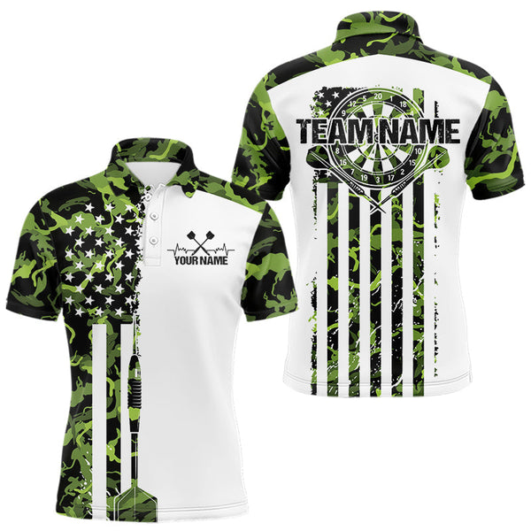 Maxcorners Custom Green Military Camo Patriotic Dart Men Polo Shirts, US Flag Dart Team Shirt LM0210