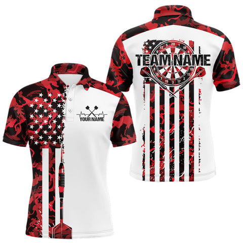 Maxcorners Custom Red Military Camo Patriotic Dart Men Polo Shirts, US Flag Dart Team Shirt LM0210