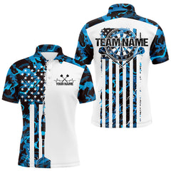 Maxcorners Custom Blue Military Camo Patriotic Dart Men Polo Shirts, US Flag Dart Team Shirt LM0210