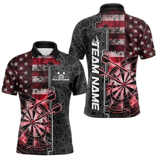 Maxcorners Custom Red Lightning US Flag Dartboard Patriotic Dart Team Men Polo Shirt Dart Jerseys LM0101