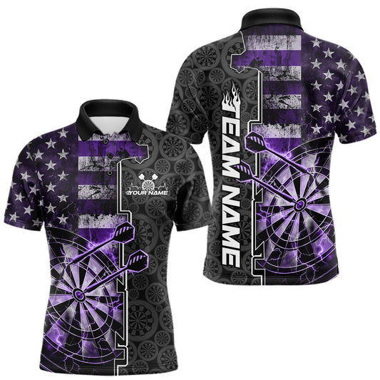 Maxcorners Custom Purple Lightning US Flag Dartboard Patriotic Dart Team Men Polo Shirt Dart Jerseys LM0101