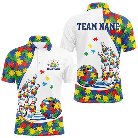 Maxcorners Custom Colorful Autism Awareness Butterfly Ribbon Bowling Men Shirt, Puzzles Jersey 7 LM1104