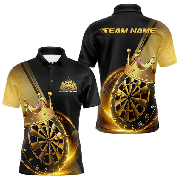 Maxcorners Custom Black And Gold Dartboard With Crown Dart Team Men Polo Shirts, Dart Jerseys LM0910