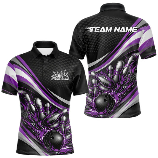 Maxcorners Custom Purple Flame Bowling Men Polo Shirt, Bowling Team League Shirt Bowler Jerseys LM1705