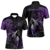 Maxcorners Custom Black And Purple Splatter Grunge Dart Wolf Men Polo Shirts, Wolf Dart Team Jerseys MT1110